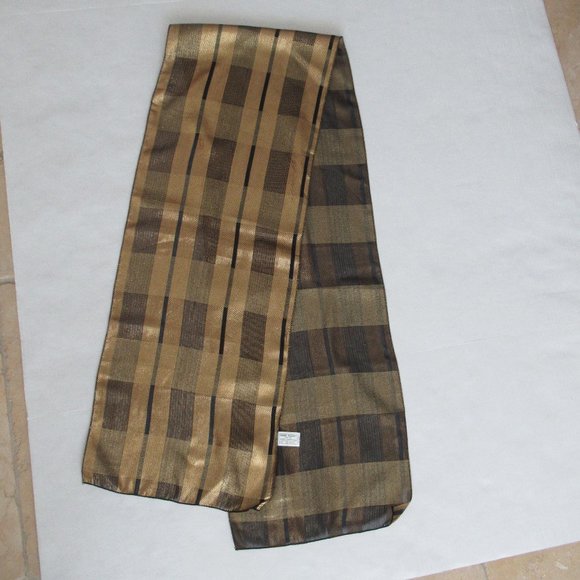 Anne Klein Metallic Rayon Rectangular Scarf 10" x 60" Gold Black Color NWOT - Picture 9 of 11